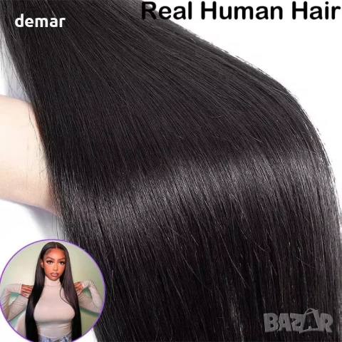 Falaimei прав сноп човешка коса 56 см, 100% необработена бразилска права коса сноп 12A, снимка 4 - Аксесоари за коса - 51416517