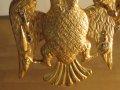 Старинно бронзово руско православно висящо кандило с двуглав орел  и позлата с меч и държава в нокти, снимка 13
