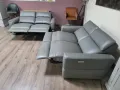 Сив кожен комплект дивани две двойки с електрически релакс механизъм, снимка 8