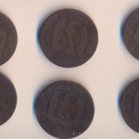 Франция лот от 6 броя от по 5 сантима 1853-1855 година, снимка 1 - Нумизматика и бонистика - 34215374