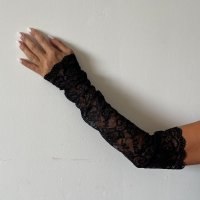 Дълги черни ръкавици без пръсти, дантелени ръкави 8561, снимка 2 - Ръкавици - 44293539