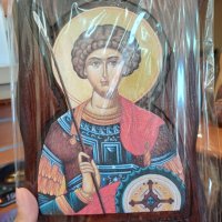 Автентична Луксозна икона на Свети Георги - -основа ДЪРВО , изображение - НА ПЛАТНО,ръчна изработка, снимка 1 - Икони - 41747556