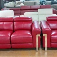 Червен комплект двойка и фотьойл с електрически релакс механизъм, снимка 1 - Дивани и мека мебел - 40283151