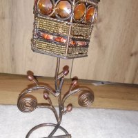 Свещник, метален със стъклени апликации., снимка 2 - Антикварни и старинни предмети - 41517262