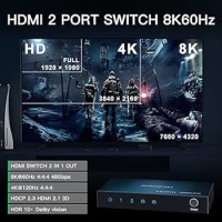 HDMI 2.1 превключвател 8K 60Hz, AVIDGRAM HDMI превключвател 2 в 1 OUT с IR Remote, 2 порта 4k 120Hz, снимка 7 - Друга електроника - 44810734