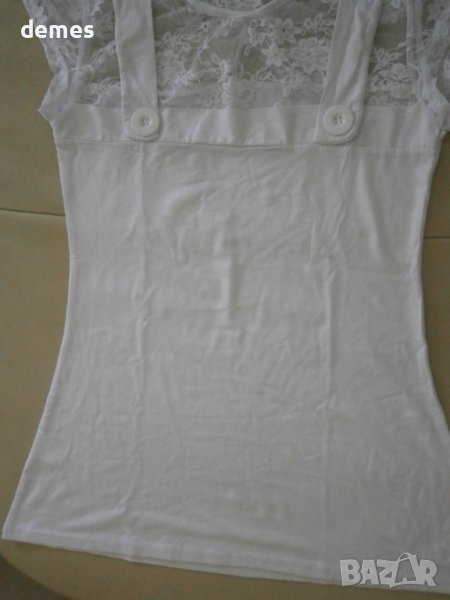 Дамска бяла тениска  с дантела Lily Doll, размер S, снимка 1