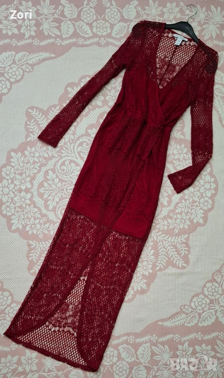 РАЗКОШНА дълга дантелена рокля с къса подплата, снимка 1