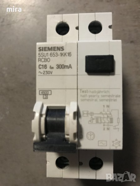 SIEMENS - 5SU1653-1KK16 RCBO, 4.5 KA, 1P+N, TYPE AC, 300 MA, снимка 1