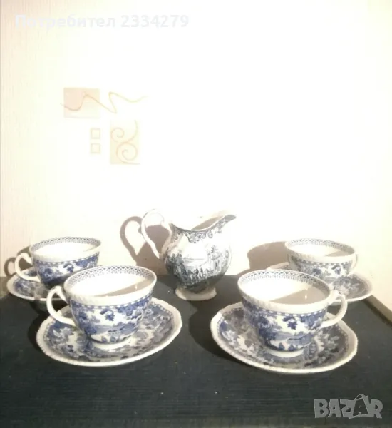 Стар порцеланов сервиз за кафе, Английска финна изработка. , снимка 1