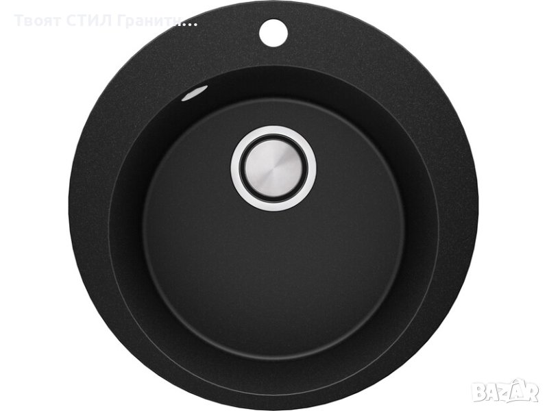 Кръгла Кухненска Мивка от гранит модел Пиза 45 500 x 500 mm - Черна, снимка 1