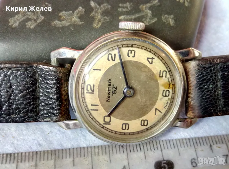 MEWMARK "52" Made in England Стар РЯДЪК Мех. АНГЛИЙСКИ РЪЧЕН ЧАСОВНИК с КОЖЕНА КАИШКА РАБОТЕЩ 49579, снимка 1