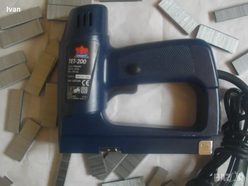 Холандски оригинал ЕЛЕКТРИЧЕСКИ ТАКЕР КОМБИНИРАН СКОБА ПИРОН ИГЛА ДО 16мм Като нов TOP CRAFT TET 200, снимка 1
