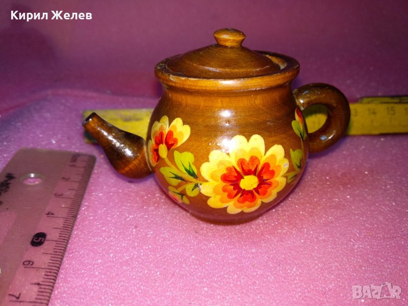 МИНИАТЮРНО ДЕКОРАТИВНО РЪЧНО РИСУВАНО ДЪРВЕНО ЧАЙНИЧЕ За КОЛЕКЦИЯ ИНТЕРИОР 42866, снимка 1