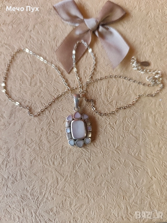 Сребърен синджир с висулка със седеф (374), снимка 1