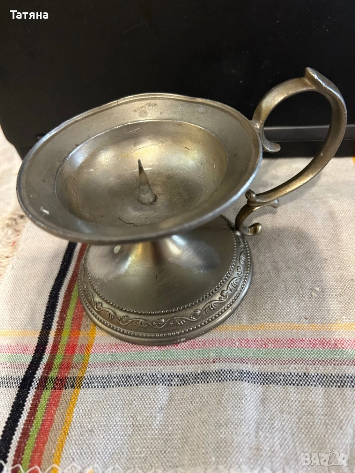 Свещник за голяма свещ от калай, снимка 1