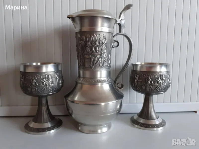 Комплект за вино и ракия от калай Antik*Vintage  #42, снимка 1