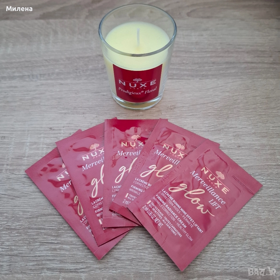 Парфюмна ароматна свещ - Nuxe Prodigieux Floral и мостри на крем Nuxe Lift Glow - 2 ml. , снимка 1