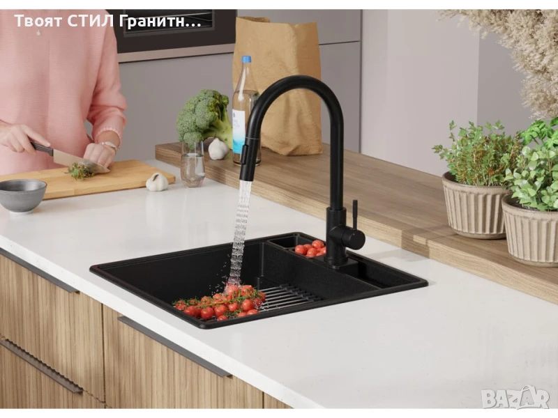 Черна кухненска гранитна мивка Ню Йорк 50 Multispace 480 x 530 мм, снимка 1