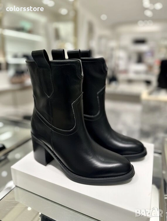 Боти на ток - черна кожа - MKL5 , снимка 1
