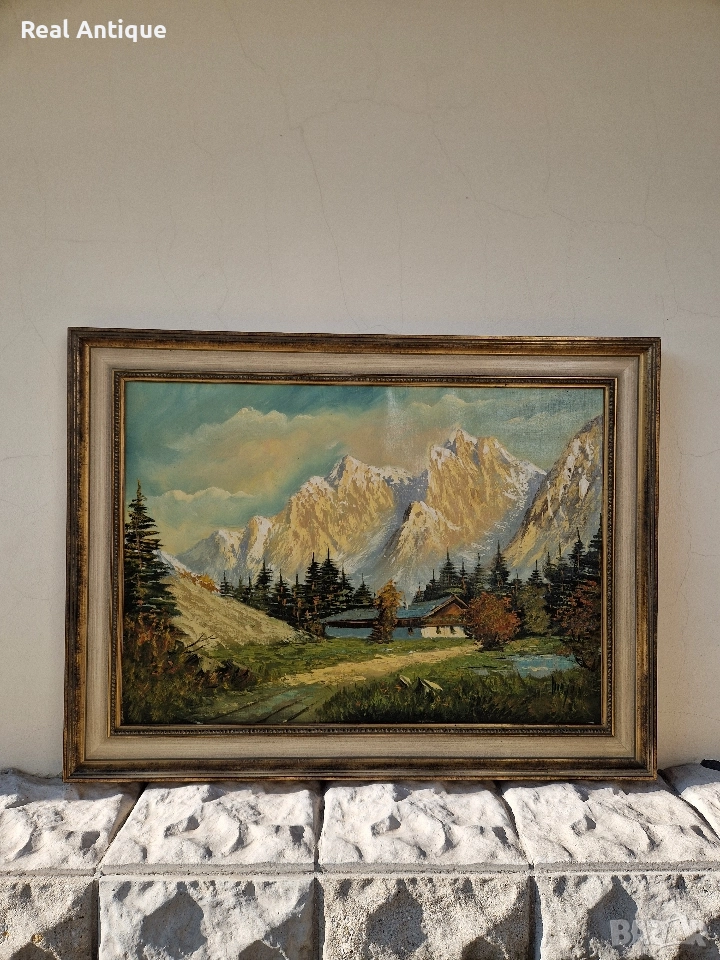 Прекрасна антикварна авторска майсторска картина масло върху платно , снимка 1