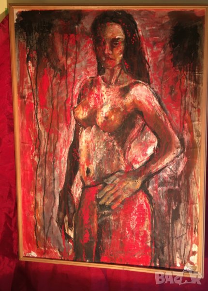 Картина Масло подписана рисувана на хартия 95х86 см., снимка 1