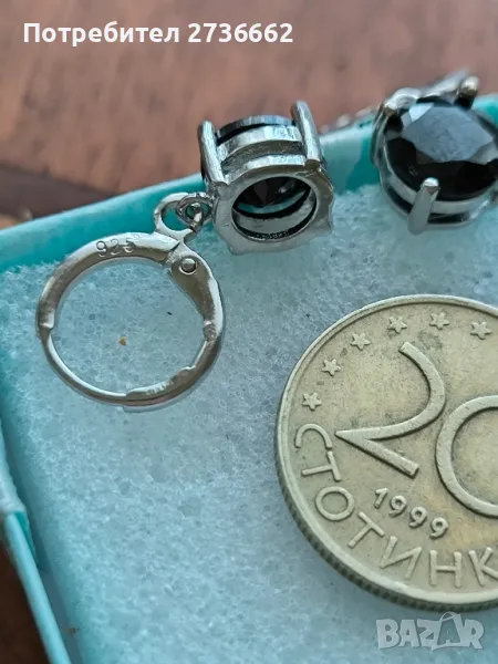 Сребърни обеци с черен цирконий , снимка 1