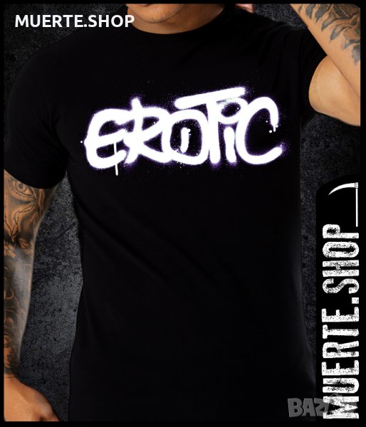 Черна тениска с щампа EROTIC, снимка 1