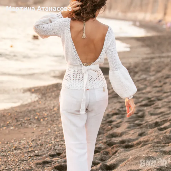 Бяла Блуза с Гол Гръб или Жилетка 2 в 1, снимка 1