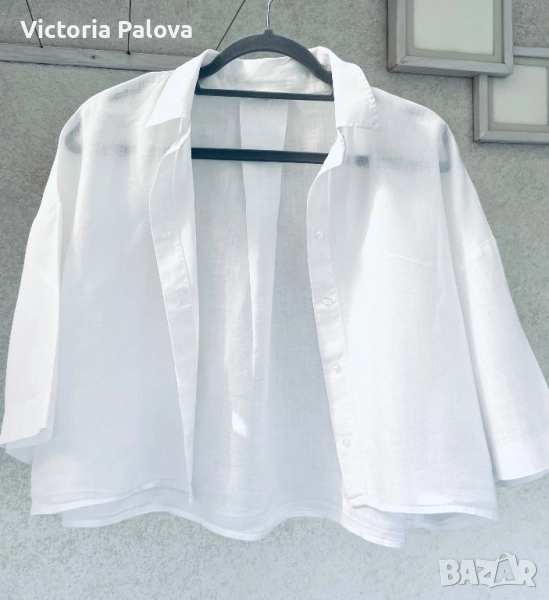 Ленена блуза/риза кроп камбанка, снимка 1