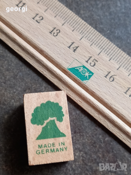ретро немска дървена линийка с острилка за моливи, снимка 1