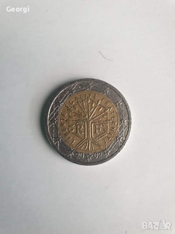 Монета от 2 евро 2002г. С изместен център френска, снимка 1