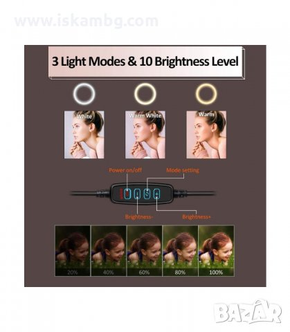 LED РИНГ ЛАМПА С ТРИПОД, ОСВЕТЛЕНИЕ ЗА TIKTOK, STREAMING, ВИДЕО ЧАТ, С ТРИ РЕЖИМА - код 2642, снимка 6 - Селфи стикове, аксесоари - 33928730