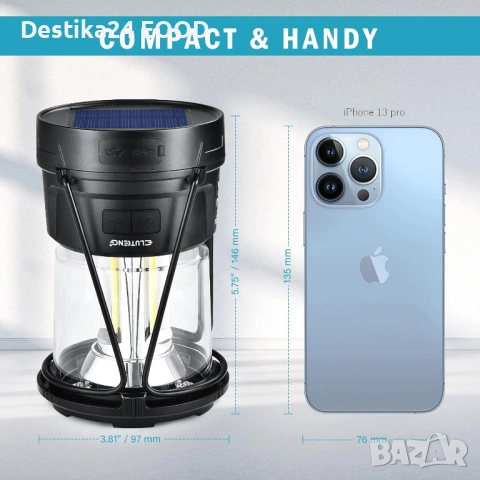 Соларна къмпинг лампа ELUTENG 2в1 с Power Bank 3000 mAh, снимка 8 - Соларни лампи - 53150500