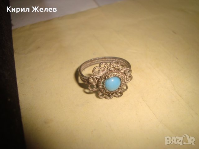 ВЪЗРОЖДЕНСКИ СРЕБЪРЕН ТЮРКОАЗЕН ФИЛИГРАНЕН ПРЪСТЕН САЧАН СРЕБРО КУЮМДЖИЙСКА РЪЧНА ИЗРАБОТКА 25118, снимка 3 - Антикварни и старинни предмети - 35825623