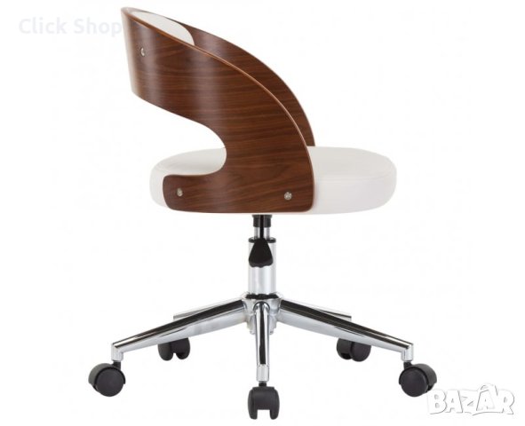 Въртящ офис стол, бял, извито дърво и изкуствена кожа, снимка 4 - Столове за офис - 40384278