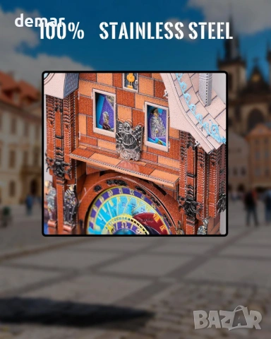 Метален 3D пъзел Piececool - Пражкият астрономически часовник, модел за сглобяване, 117 части, снимка 5 - Пъзели - 53412247