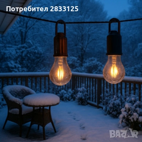 Комплект 2 броя преносими LED лампи с USB-C зареждане, 2700K топла светлина, 3 режима, водоустойчиви