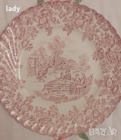 Френски порцелан Luneville KG Червена чиния за основно, топ модел френски антик