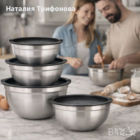 Комплект купи от неръждаема стомана 18/10 с капаци – 10 части, матово покритие, снимка 3 - Други - 53403345