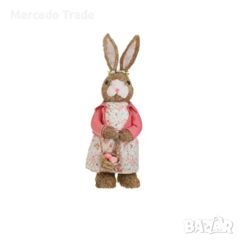 Великденско зайче Mercado Trade, С розово яке и кошница с яйца, 80 см, снимка 2 - Декорация за дома - 49652793