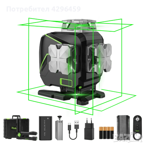 Лазерен нивелир Huepar S04CG, 16 зелени линии 4D