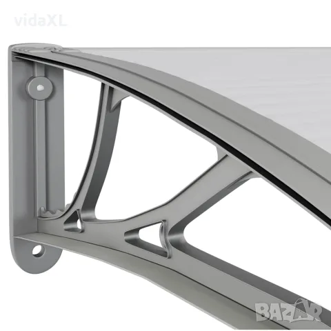 vidaXL Навес за врата, сиво и прозрачно, 400x75 см, поликарбонат, снимка 6 - Врати за баня - 56146238