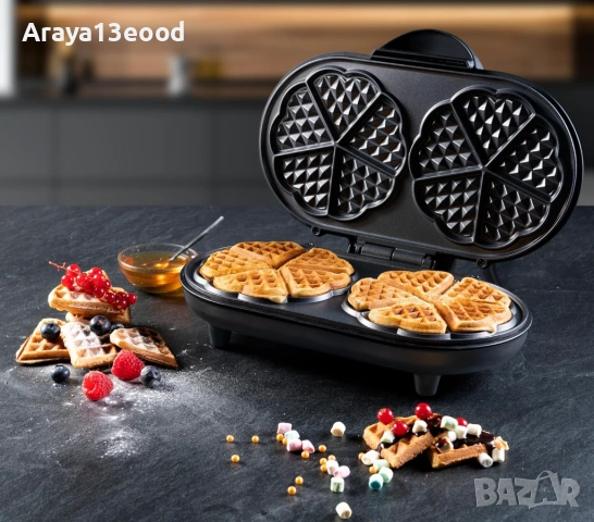 Bestron ADWM1000BL Двоен гофретник 1200 W с незалепващо покритие, черен, снимка 2 - Гофретници - 53828114