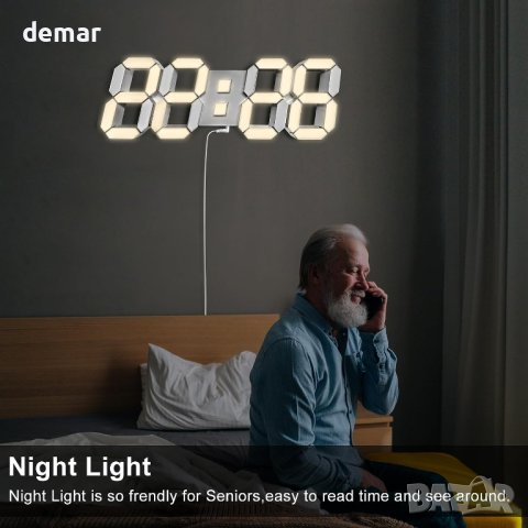 COVERY Цифров стенен часовник - 3D LED с аларма, дистанционно, снимка 7 - Стенни часовници - 42088589
