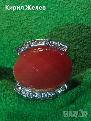 ПОСРЕБРЕН КРАСИВ АРТ ДЕКО ПРЪСТЕН с ЦИРКОНИ и ОГРОМЕН ФАСЕТИРАН ЧЕРВЕН БОХЕМСКИ КРИСТАЛ 24307, снимка 14 - Пръстени - 36382120