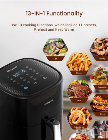 Фритюрник с горещ въздух Air Fryer Proscenic T22, 5л., Smart - НОВО, снимка 5 - Фритюрници - 41512554
