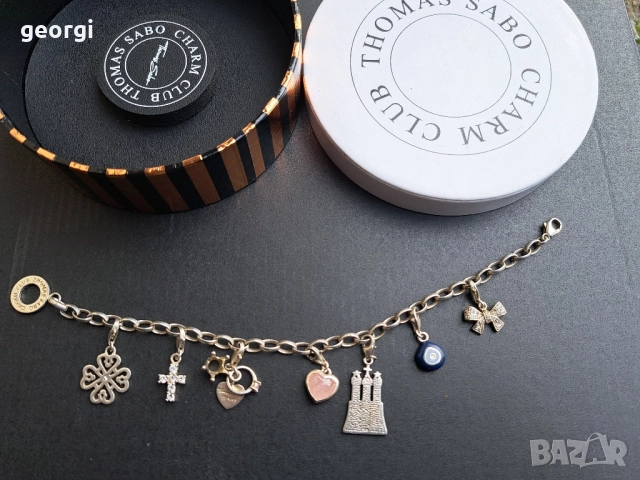 сребърна гривна Thomas sabo Charm club със 7 талисманчета , снимка 4 - Гривни - 52591364
