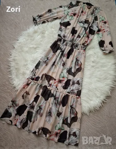 РАЗКОШНА дълга бежова рокля на едри цветя, снимка 9 - Рокли - 50091191