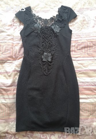 Нова къса черна рокля по тялото S 36 с дантела , снимка 2 - Рокли - 25513273