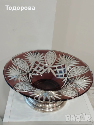 Стара фруктиера(сребро 800 кристал 19 век)Large Fruit Bowl Crystal Cut, 1 500 лв, снимка 10 - Други - 52278698
